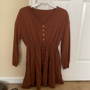 long sleeve dress, red brown